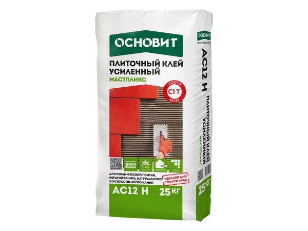 Купить плиточный клей усиленный ОСНОВИТ МАСТПЛИКС AC12 H для керамической плитки, керамогранита и камня в Москве
