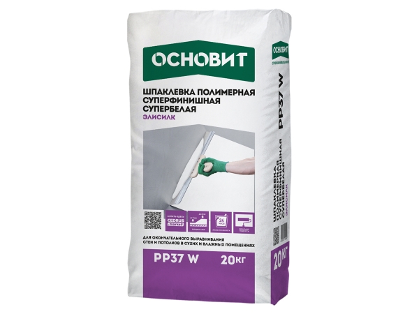 Купить шпаклевку полимерную суперфинишную ОСНОВИТ ЭЛИСИЛК PP37 W (супербелая) для стен и потолков в Москве