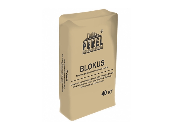 Купить монтажно-кладочную клеевую смесь Perel Blokus (0334) Белая 40 кг для плит из ячеистого бетона, газосиликата и газобетона в Москве