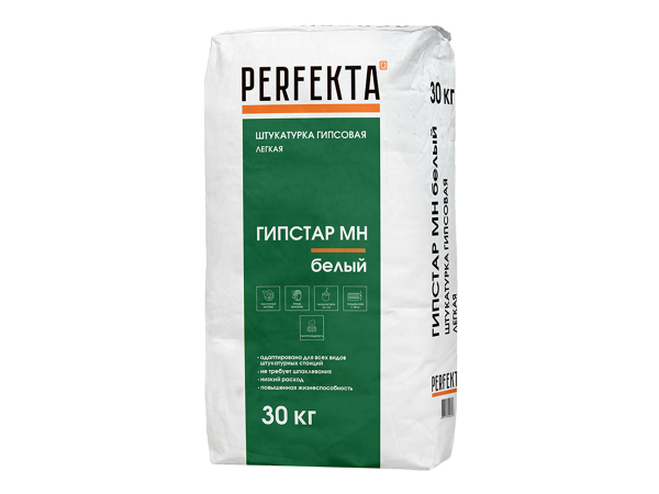 Купить штукатурку гипсовую легкую Perfekta Гипстар МН белый, 30 кг в Москве