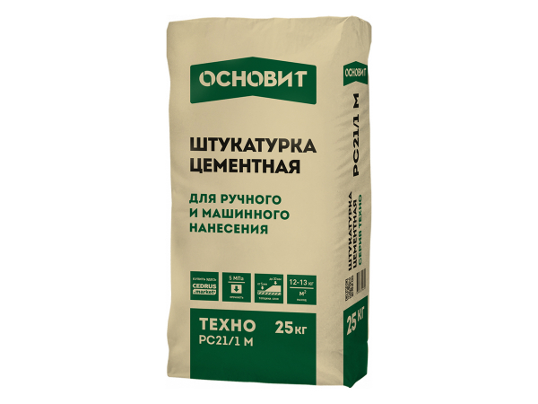 Купить штукатурку цементную ОСНОВИТ ТЕХНО РС21/1 5-30 мм, нанесение без сетки, 25 кг в Москве